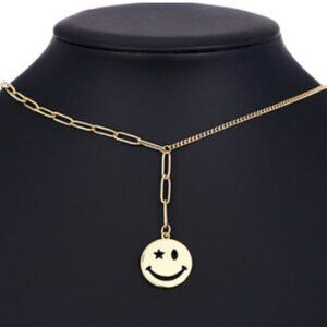 Womens Gold Smile Smiley Face Pendant / Necklace Fob